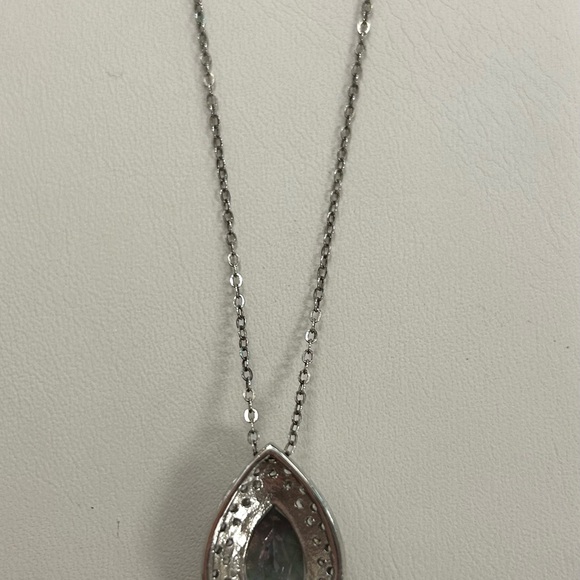 10k 10 karat white gold, mystic topaz, and diamond teardrop pendant necklace - Picture 11 of 11